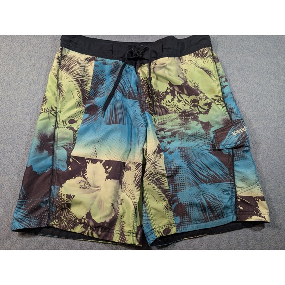 Speedo Other - Speedo Mens Tropical Floral Palm Print Swim Trunks Blue Green Board Shorts Med
